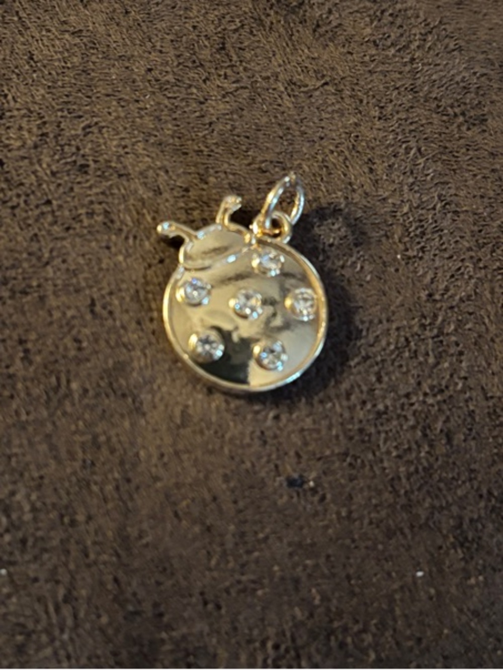 Gold Tone Ladybug Charm Pendant with Clear Rhinestones